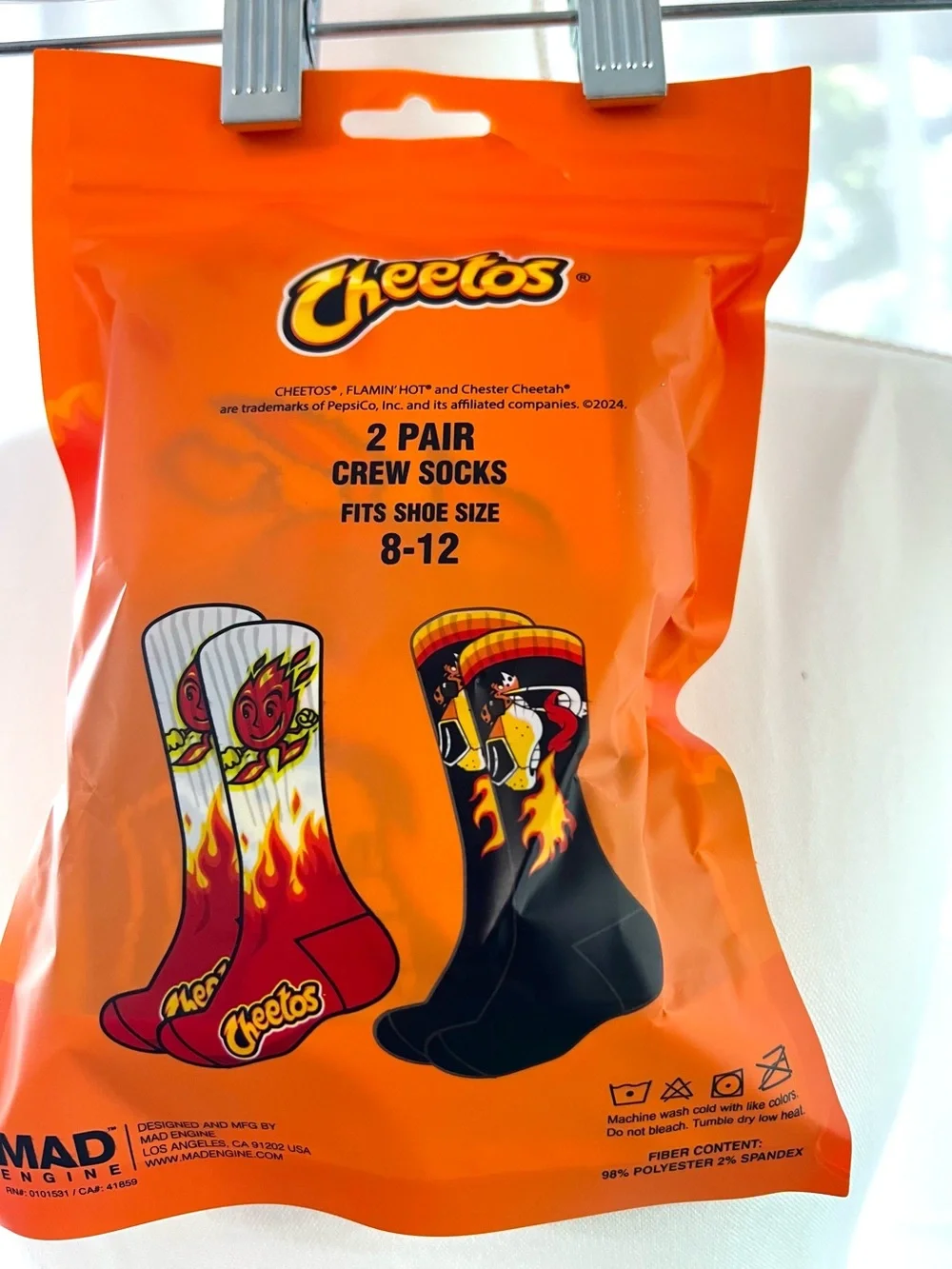 Cheetos Flamin’ Hot Crunchy Crew Socks 2 Pair Unisex Size 8 to 12 New In Package